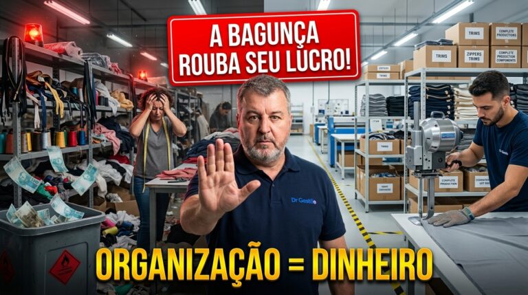 Organização no chão de fábrica de confecção