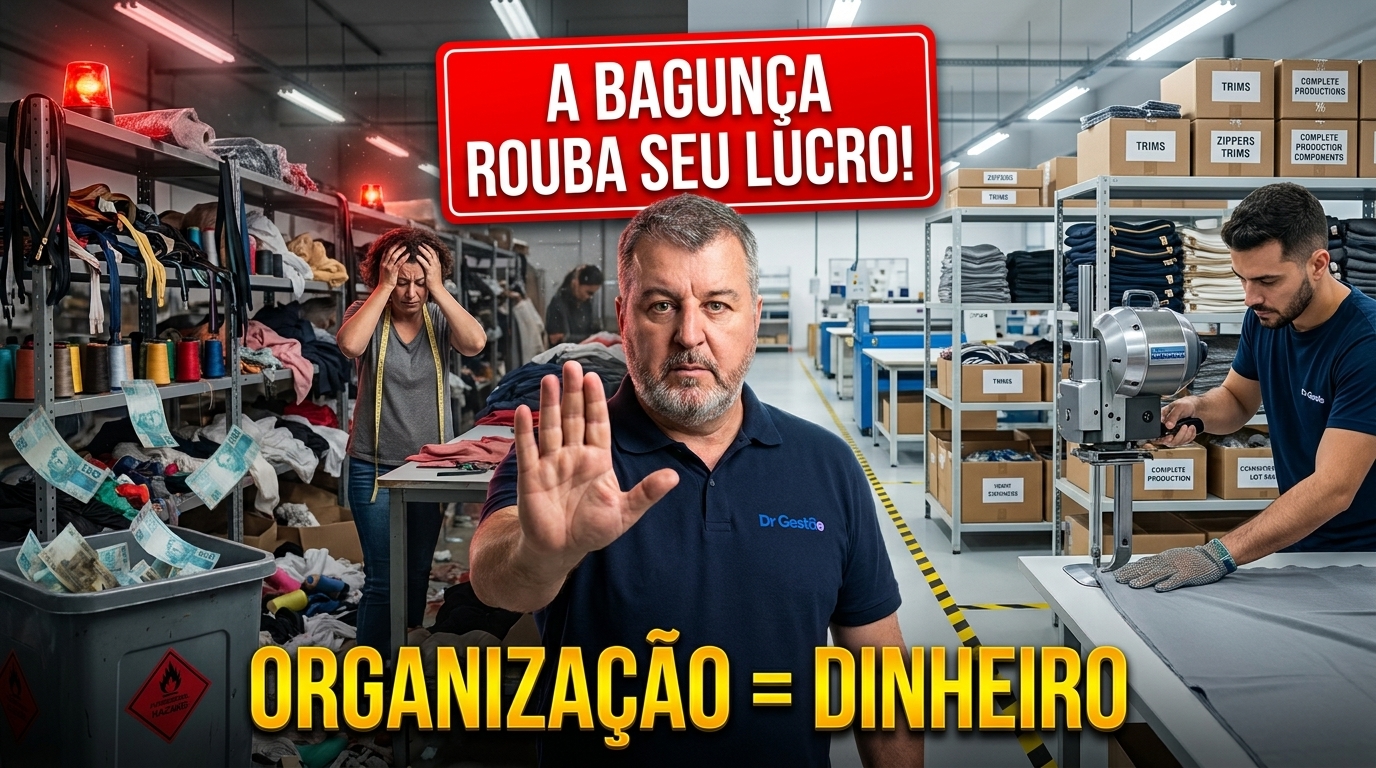 Organização no chão de fábrica de confecção